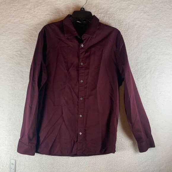 Ted Baker Men's Layer Long Sleeve Maroon Button‎ Down Textured Shirt Size 5 9263 - Picture 1 of 9